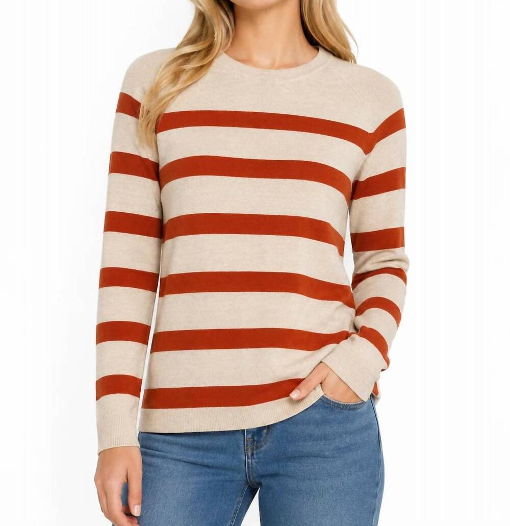 NEW ZENANA lightweight wool blend striped sweater in rust